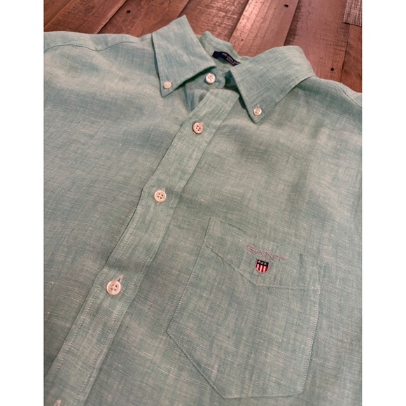 Gant Other - Gant Mens Regular Fit Linen Short Sleeve Button Down Shirt Green Large 3040621